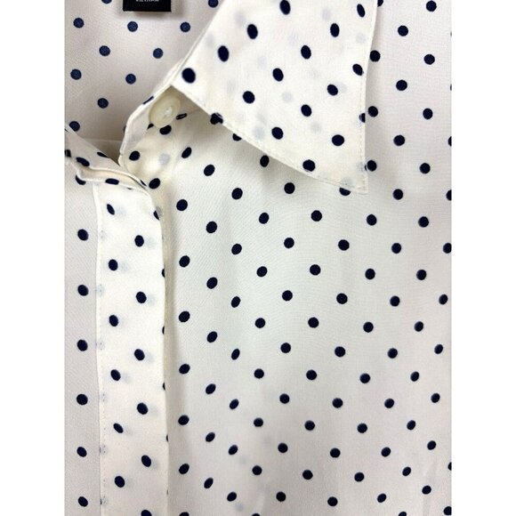 Lauren Ralph Lauren Button Up Blouse Ivory with Navy Polka Dots Classic Size XS - Picture 11 of 16